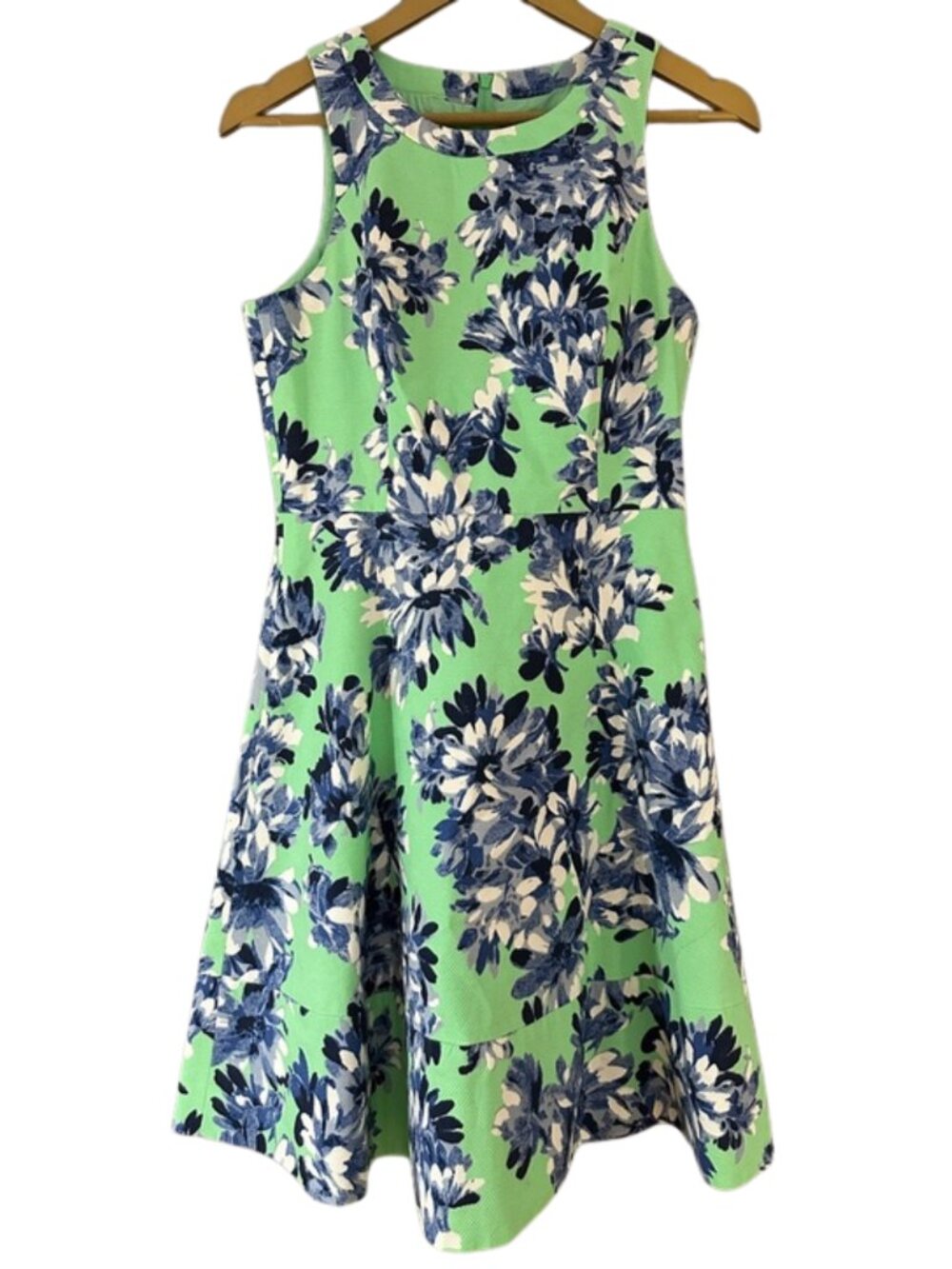 J.Crew Photo Floral Dress Green Blue Sleeveless Fit & Flare A-Line